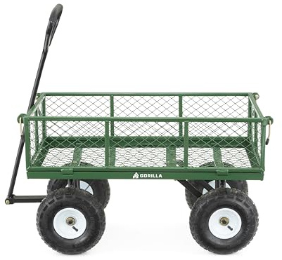 Gorilla Carts Gartenwagen aus Stahl mit abnehmbaren Seiten mit Einer Kapazität von 180 kg, Grün