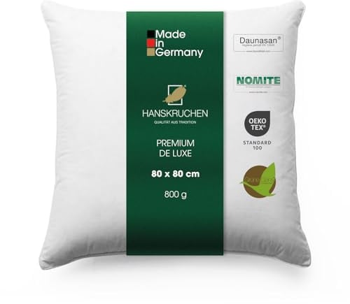 HANSKRUCHEN® Premium de Luxe Daunenkissen 80x80 cm - Made in Germany Daunen Kopfkissen aus 100% Baumwolle - 3 Kammer Daunenkissen für Allergiker [1er Pack]