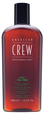 AMERICAN CREW - 3-in-1 Tea Tree Shampoo, Conditioner & Body Wash, 450ml, Pflegeshampoo und Duschgel für Männer, Produkt für die tägliche Reinigung von Körper und Haar