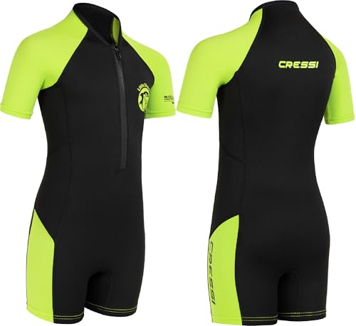 Cressi Shorty 2mm Neoprenanzug Kinder - Schwimmanzug Kinder mit UV, Kälteschutz, Quallenschutz - Schwimmanzug Mädchen & Jungs - Schwarz/Lime - 3/4 Jahre