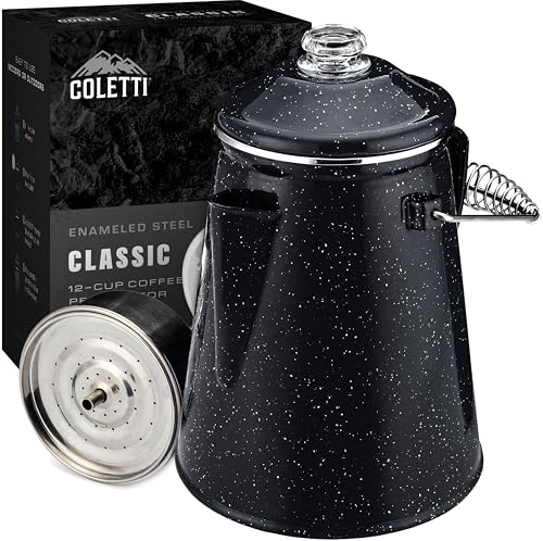 Coletti Klassischer Kaffee-Perkolator – Perkolator-Kaffeekanne, Cowboy-Kaffeekanne – Der Originale Camping-Kaffeekocher, Jetzt Modernisiert – Für Brühmeister Auf Dem Zeltplatz [Schwarzes, 12 Tassen]