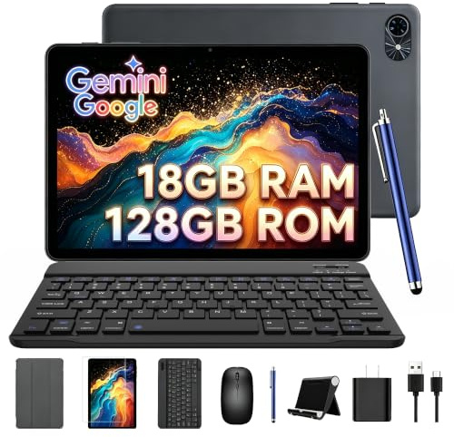 TABWEE Tablet mit Tastatur und Stift, 18GB RAM+128GB ROM (2TB TF) | Ideal für Schule und Studium, 10 Zoll Tablet, Android 15, 6000 mAh, Gemini AI, 5G WIFI, GPS (4 Jahre Garantie)