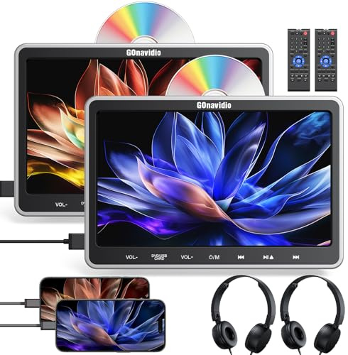 GOnavidio 10,5 DVD Player Auto 2 Bildschirme, Tragbarer Auto DVD-Player mit HDMI-Eingang, Slot-Loading-Disc, 2 Kopfhörer und Kopfstützenhalterung, Unterstützt Letzter Speicher, USB/TF-Karte