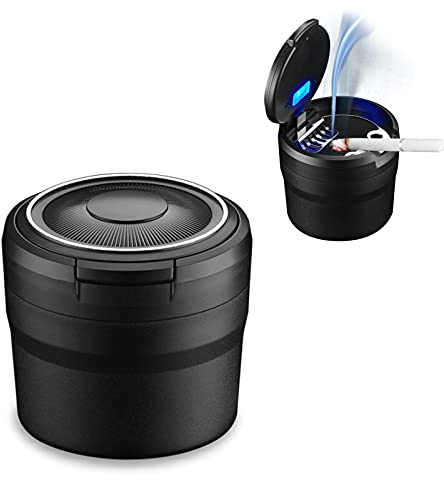 Besylo Auto-Aschenbecher, Easy Clean Up Abnehmbarer Autoaschenbecher mit LED-Licht mit Klappdeckel, selbstverlöschender Aschenbecher für Autos Van Outdoors Camping(Schwarz)