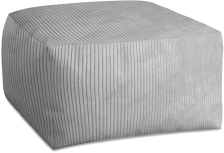 DreamRoots Pouf Hocker Fußhocker Cord, Cube 70x70x40cm, Cool Gray | Couch Hocker, Sitzsack, Wohnzimmer, für Sessel & Sofa, Sitz Poof, Sessel Pouf, leicht