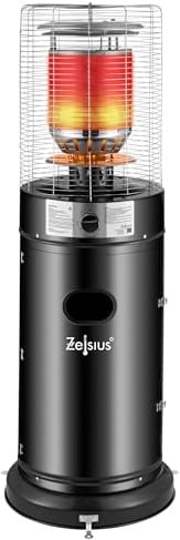 Zelsius Gas Heizstrahler Zermatt | 11 kW | Ø 46 cm x 137 cm | Schwarz | Terrassenheizstrahler außen, Terrassenheizung, Outdoor Heizpilz, Gasheizpilz für Terrasse Balkon und Garten