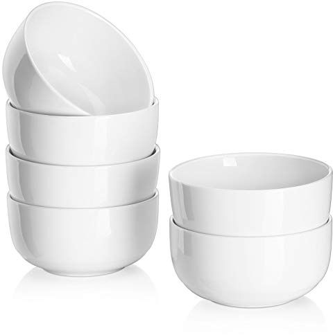 DOWAN Dessertschalen 6er Set, 300ml Weiß Müslischalen Keramik, Φ10.5cm Kleine Eisschale, Suppenschalen, Müslischalen Set für Snack, Eiscreme, Reis, Servierschalen, Mikrowellengeeignet | Geschenk