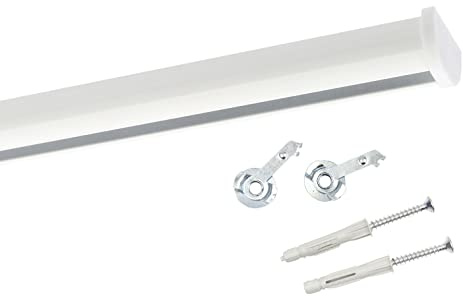 Deco-Raum Gardinenschiene auf Maß Aluminium Innenlauf eckig flach Deckenbefestigung Vorhangstange Flächenvorhang Schiene Innenlaufstange für Vorhänge mit Spannriegel weiss70cm Round