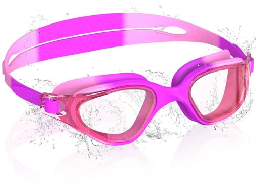 Ambienden Schwimmbrille Kinder 3-14 Jahre Anti-Beschlag 180° HD | Anti-Beschlag Linse, Wasserdichte Silikondichtung, UV-Schutz, 260° Weitblick, Schnellverstellung, Komfort Fit