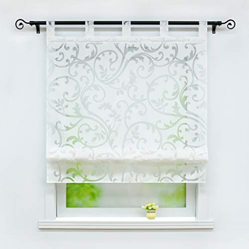 Joyswahl Raffrollo Ausbrenner Raffgardinen Schlaufen Jessica Weiß 100x140 | Gardinen transparent, Rollo, 1er Pack, Schlaufenrollo, Bändchenrollo landhaus, Fensterrollo innen, Lichtdurchlässig