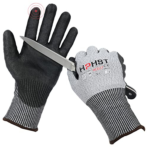 HPHST Schnittschutz Handschuhe Handschutz für Schneiden Arbeitshandschuhe Level A6 Gartenhandschuhe Herren Damen Schnittfeste Handschuhe für Küchen Gartenbau Baustelle Grau 1 Peer Größe: 7 / S