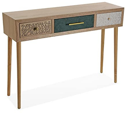 Versa Bridge Schmales Möbelstück für den Eingangsbereich oder Flur, Moderner Konsolentisch, mit 3 Schubladen, Maßnahmen (H x L x B) 77 x 30 x 107 cm, Holz, Farbe: Weiß, Grün und Braun