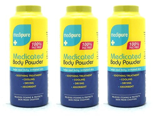 Medipure Medizinisches Körperpuder, hilft juckende, gereizte Haut zu kühlen, 100% talkfrei (200 g), 3 Stück