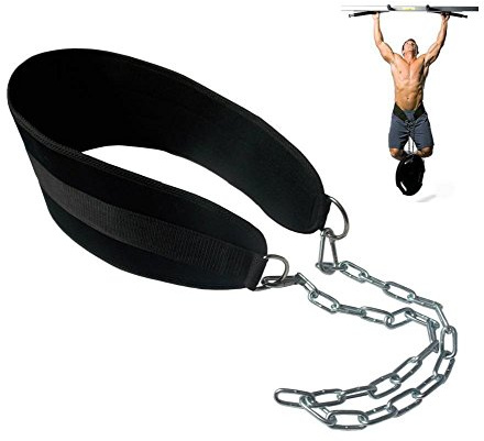 HemeraPhit Klimmzuggürtel, gewichteter Dip-Gürtel mit Kette, Doppel-D-Ring, Gewichtheben, Rückenstützgurt, Heim-Fitnessgeräte, Taillengürtel