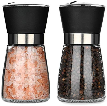 Salzmühle & Pfeffermühle, Hotder Gewürzmühle mit einstellbarem Keramikmahlwerk, Pfeffermühlenset aus Glas, auch als Chilimühle für Verschiedene Gewürze