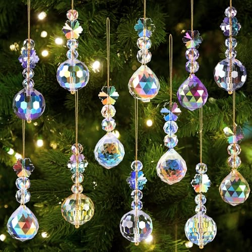 XIMISHOP 12 Stück Weihnachten Kristall Ornament,Acryl Weihnachtsbaum Anhänger Christbaumschmuck Funkelnd Hängende Ornamente Für Weihnachten Winter Deko Indoor Party