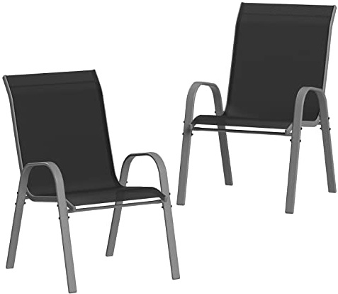 Amopatio 2er Set Gartenstühle Stapelbar, Breiter 55cm Hochlehner Stapelstühle aus Textilene und Metallgestell, Terrassenstühle Balkonstuhl mit Armlehnen Wetterfest, 60 x 72 x 96 cm, Schwarz