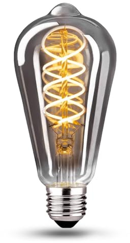 Edison Vintage Glühbirne E27, E27 LED Vintage Dimmbar 6W Retro Glühbirne LED Filament Lampe Warmweiß Ideal für Nostalgie und Retro Beleuchtung im Haus Café Bar，Rauchgrau Glas- 1 Stück (ST64)