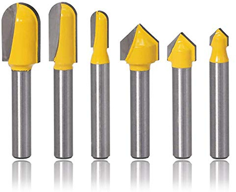 Mesee 6-teiliges Nutfräser-Set, 90-Grad-V-Nut und Kern-Box, Vorlage, Nutfräser, Holzbearbeitung, Schnitzmesser, Werkzeug für 3D-CNC-Zeichenherstellung, Schriftzug, Gravur, 1/4-Zoll-Schaft