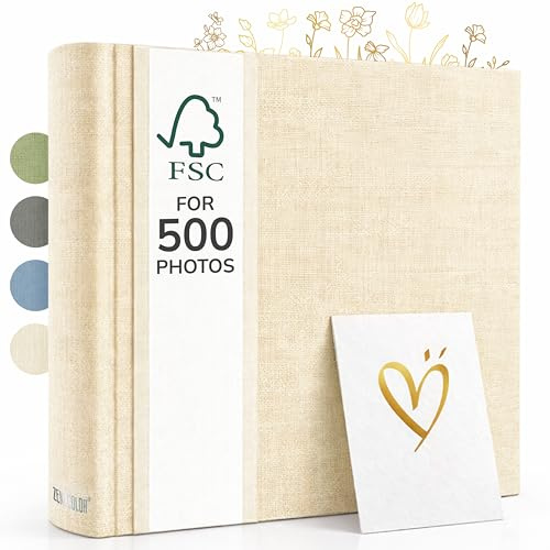 Zenacolor - Fotoalbum zum Selbstgestalten 100 Seiten Leinen - Beige | 30x30cm · Für 500 Fotos · Pergamin-Schutzpapier · FSC-Zertifiziert · Scrapbook Fotobuch
