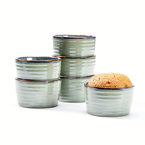 Souffle Förmchen, Porzellan Schälchen Grün für 6 Personen - Mini Auflaufform Reaktive Glasur Grün, Dessertschalen Porzellan Backofenfest für Ofenfest Mikrowelle - 240ml
