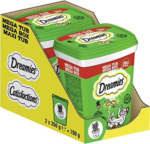 Dreamies Catnip Katzensnacks mit Minze – Traumhaft knusprige Taschen mit zarter Füllung, 2 x 350g