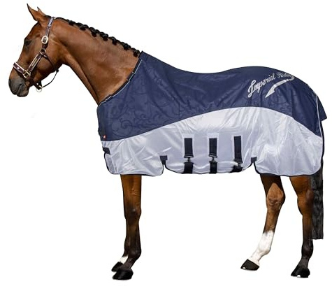 Imperial Riding Regen- & Fliegendecke Super-Dry 2-in-1-Decke ohne Halsteil, wasserabweisenden Deckschicht, Fliegenschutz durch atmungsaktives Mesh-Material, inkl. Bauchklappe, Navy, 145