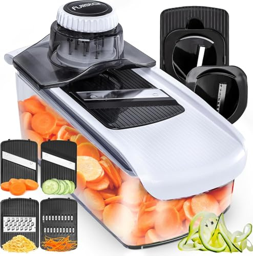 Fullstar Mandoline Gemüsehobel und Gemüsereibe - Küchenhobel Dünne Scheiben für Gemüse Gurken Karotten Kartoffeln Früchte - Küchenreibe für Käse - Küchenzubehör und Küchengeräte (6-in-1)