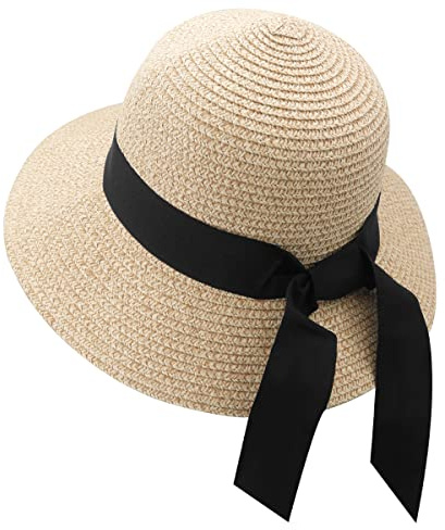 REETEE Sonnenhut Damen UPF 50+ Breiter Krempe Strandhut Sommerhut Damen Strohhut Faltbarer Strandmütze Strohhut