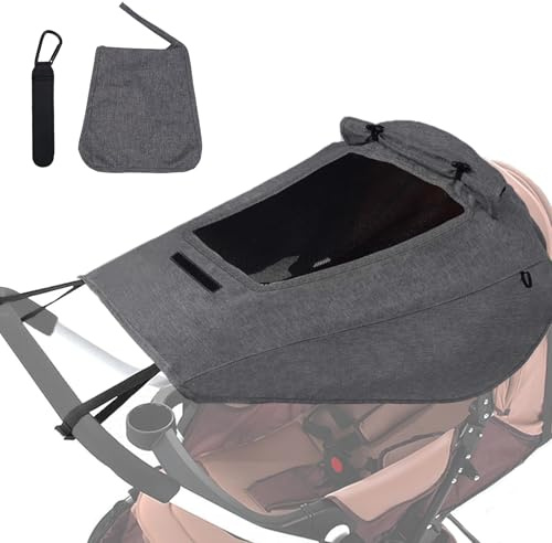 LPZMPZ Sonnensegel Kinderwagen UV Schutz 50+ Wasserdicht Verstellbar | Sonnenschutz Buggy Tuch Baby, Sonnenverdeck für Kinderwagen Universal, mit Sichtfenster und Seitenflügel Grau