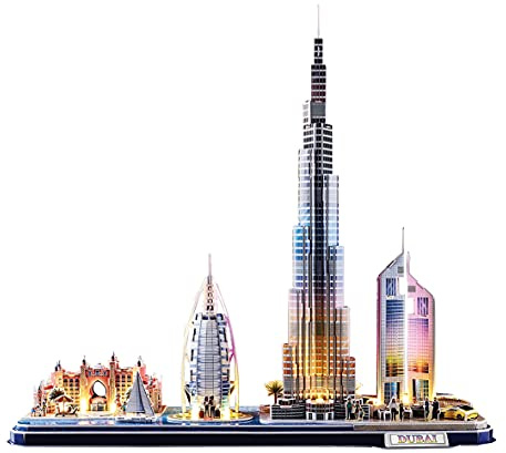 3D Puzzle Kinder - Dubai LED City Line | 3D Puzzle Erwachsene | Modellbausatz Erwachsene | Geschenk Für Kinder Ab 8 Jahre | 186 Stücke | DIY