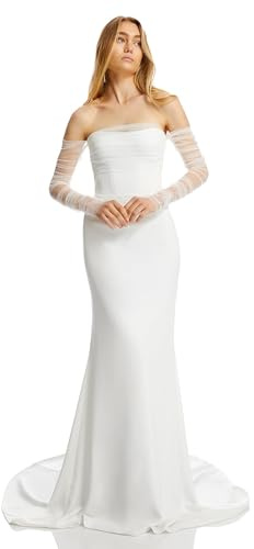 Eiaork Lange Hochzeit Tüll Handschuhe - Weiße Perle Braut Ellenbogen Länge Sommer Fingerlose Handschuhe für Frauen und Mädchen, Cremeweiß, Einheitsgröße