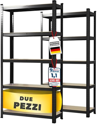 etm Schwerlastregal 2-er Pack 200 x 100 x 50 cm schwarz | Steckregal, Lagerregal, Standregal, Stecksystem ohne Werkzeug montierbar (Lakota, schwarz)