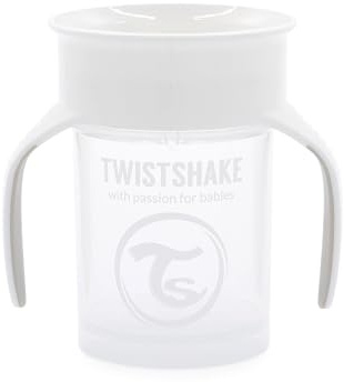 Twistshake 360 ​​Tasse | Baby-Schnabeltasse mit 360°-Trinkrand - 230 ml | Lernbecher für Kinder mit Henkeln | Auslaufsicherer Trinkbecher für Kleinkinder | BPA-frei | 6+ Monate | Weiß