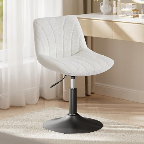 VASAGLE Schminkhocker, Schminkstuhl mit Rückenlehne, höhenverstellbar, um 360° drehbar, für Schlafzimmer, Esszimer, Sherpa-Bezug, cremeweiß LJB160WD01