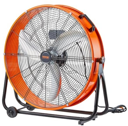 VEVOR Trommelventilator, 24 Zoll Bodenventilator, Industrieventilator mit 3 Gänge, 8600 CFM, 360° verstellbarer, Windmaschine, Hallenlüfter Trommelgebläse für Lager, Werkstatt, Fabrik, Keller