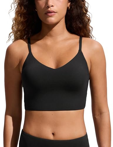 CRZ YOGA V Shaped Longline Bikini Oberteil | Integrierte Pads, A-D Cup, Cropped, Verstellbare Spaghetti-Träger, Swim, Bikini Tops für Damen