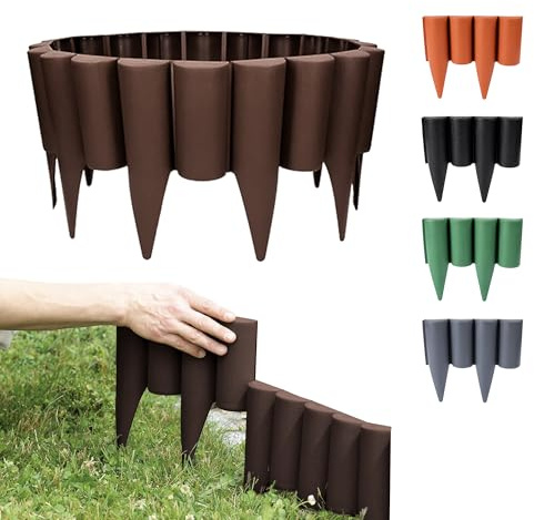 GARDENIX Rasenkante Kunststoff - 2.5m Beeteinfassung Holz, Holzpalisaden Beeteinfassung, Palisaden Beetumrandung, Beetbegrenzung Palisade Braun, Palisade Holzoptik, 10 Module, UV-beständig