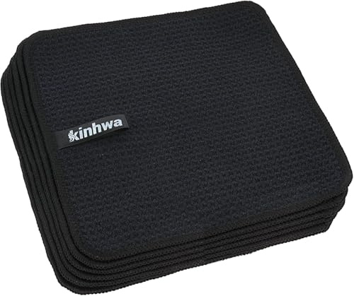 KinHwa Spültuch schwarz Spüllappen schwarz Waffeltuch Mikrofasertuch waschbar Spültücher für Küche Dicke Putzlappen Fusselfrei Barista-Tuch 20cmx20cm 6 Stück