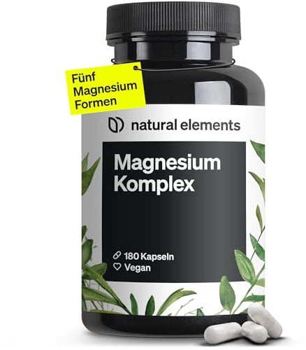 natural elements Magnesium Komplex - Premium: Aus 5 hochwertigen Verbindungen - 400mg elementares Magnesium pro Tagesdosis - Laborgeprüft, vegan, hochdosiert