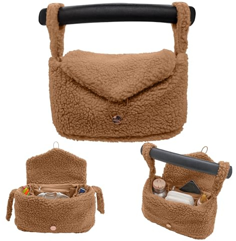 lilibell Buggy Kinderwagen Organizer mit Isolierte Getränkehalter, Universal Stylisch & Praktisch Kinderwagen Tasche, waschbar Baby Wickeltasche für Kinderwagen, Bunny Bunny (Teddy Caramel)