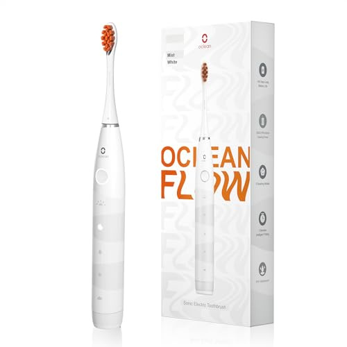 Oclean Flow Elektrische Zahnbürste, Schallzahnbürste mit 180 Tage Akkulaufzeit, 5 Putzmodi Zahnbürste Elektrisch IPX7 Sonic Electric Toothbrush mit DuPont Zahnbürstenkopf, Timer (Weiß)