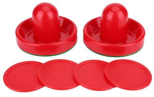 Air Hockey Pushers, 2 Stück Air Hockey Tisch Filzschieber mit 4 Stück Roten Pucks für Ersatz Pucks Tischhammer Torhüter für Tabellen Spiel, Ersatzzubehör für Spieltische(L-96mm)