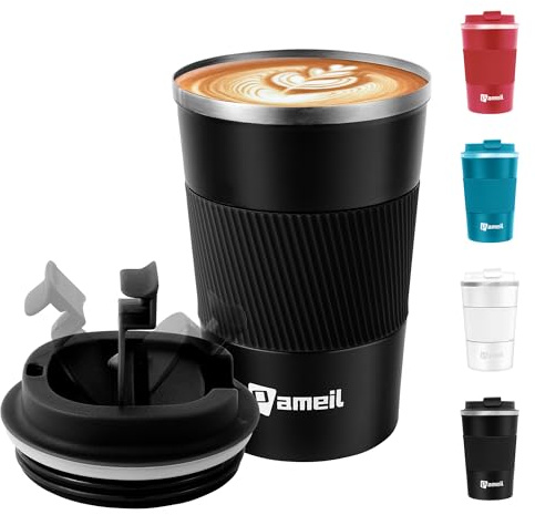Pameil Thermobecher Kaffeebecher to go 380ml Edelstahl Kaffee to go | Edelstahl Kaffee to go Becher Thermo, Vakuum auslaufsicher Isolierbecher mit Deckel, Autobecher doppelwandig