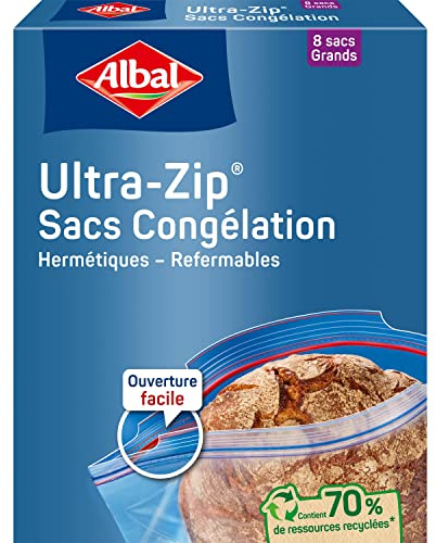 Albal - 8 Gefrierbeutel mit Ultra-Reißverschluss – großes Modell 8 l – Reißverschluss – strapazierfähig – 70% recycelte Ressourcen