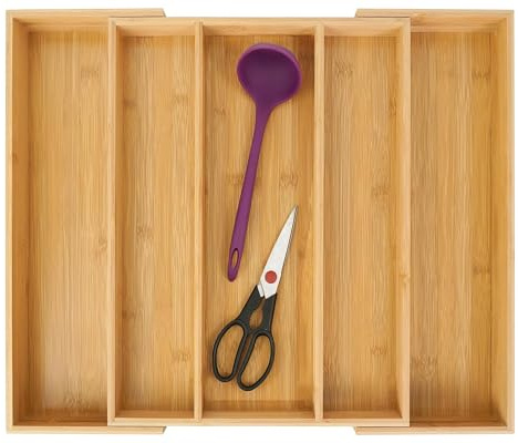 Utoplike Besteckkasten für Schubladen, Ausziehbar Besteck Organizer Küche, Schubladeneinsatz Holz, Bambus schubladen Organizer, 3–5 Fächer für Utensilien