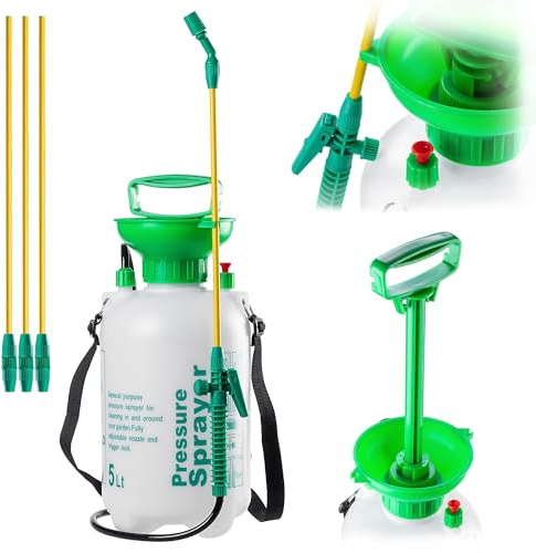 KADAX Drucksprüher 5 Liter, Drucksprühgerät mit 160 cm Lanze, Gartenspritze, Pflanzensprüher für Garten & Gewächshaus, Pumpsprühflasche, Pumpsprüher, Sprühflasche