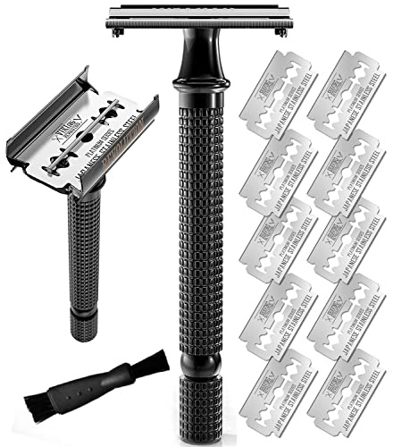 Shaving Revolution Rasierhobel + 10 Rasierklingen - Safety Razor Set Mit 10 Japanischen Rasierklingen Für Rasierhobel Aus Edelstahl - Enge Und Saubere Rasur