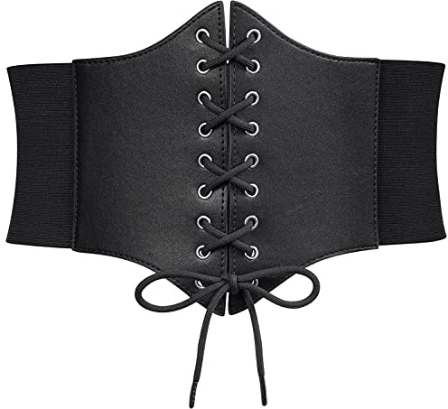 LEACOOLKEY Damen Korsett Elastischer Gürtel Vintage Wide Lace-up Gebundener Waspie Taillengürtel für Kostüm Halloween