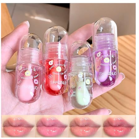 4 Stück Lipgloss-öl Set, Lipgloss Set Mit Fruchtgeschmack, Süßes Lip Jelly, Feuchtigkeitsspendendes Lippen Make-Up Für Frauen Party-Geschenk